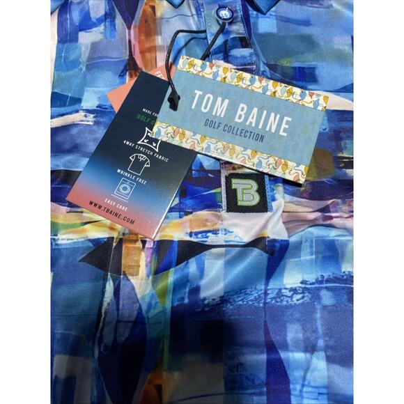 Tom Baine Shirt Mens Large Sky Blue Polo Golf Four Way Stretch Wrinkle Free New - Picture 4 of 11